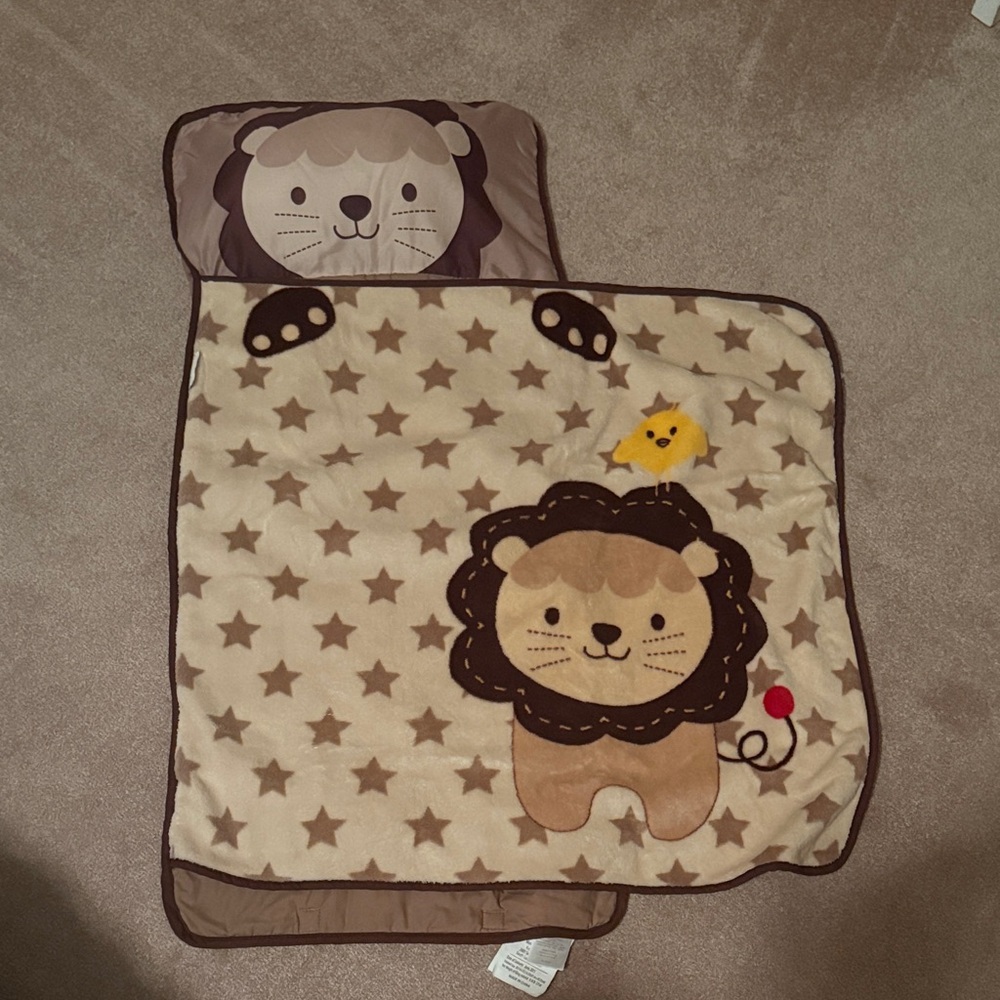 Lion Themed Kids Blanket and Pillow Set all attached. Great for on the go.